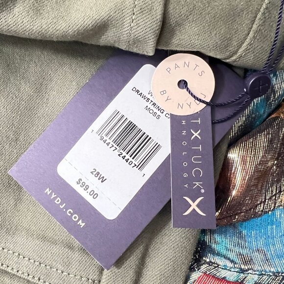 NYDJ Drawstring Cargo Pants Plus Size 28W Stretch   Moss Green Rolled Cuff - Picture 13 of 13